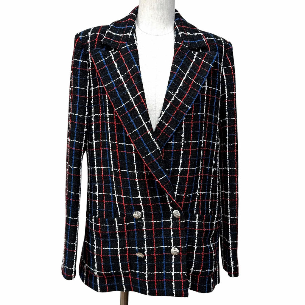 CHANEL Tweed Double-Breasted Jacket Multi Size 38 CC Logo Button