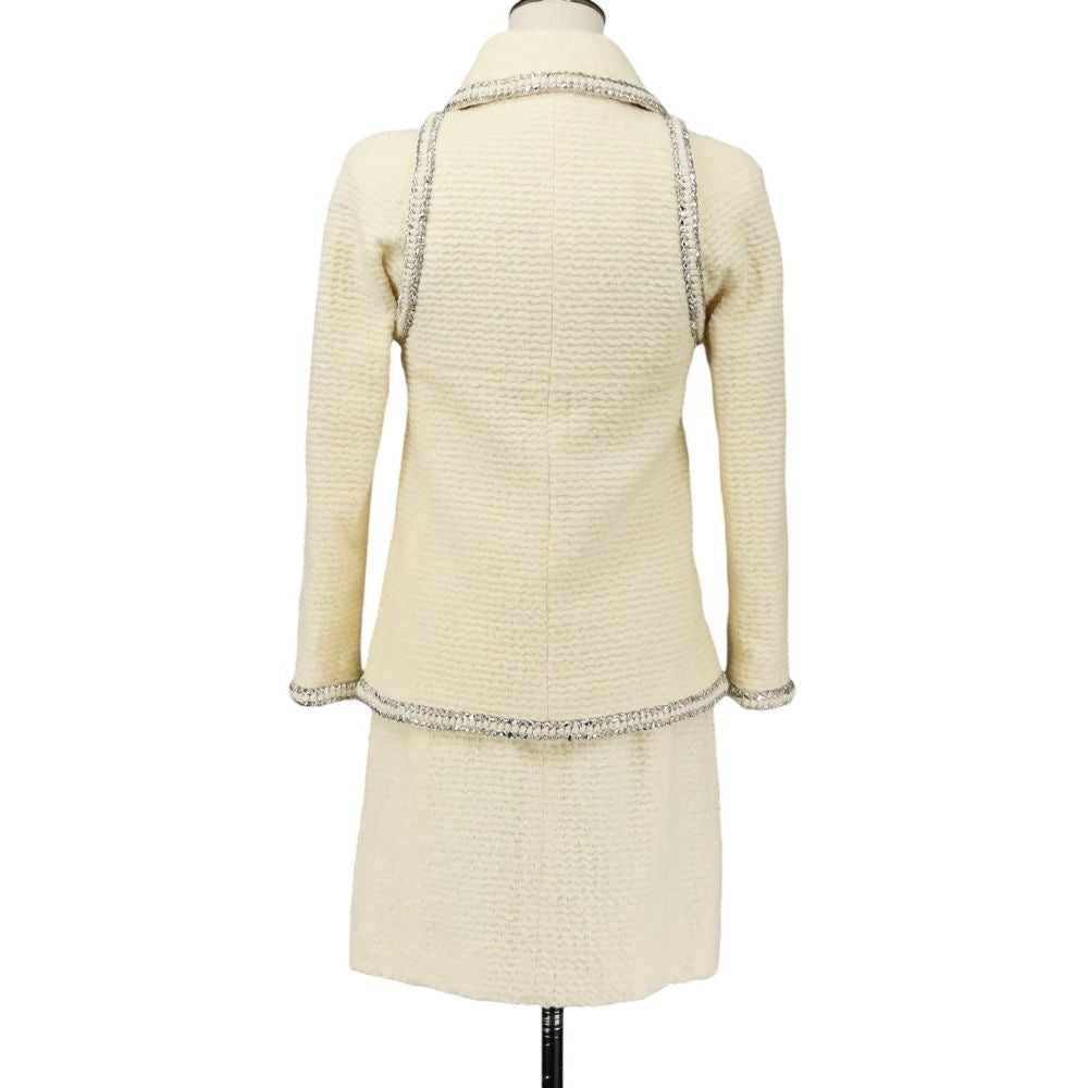 CHANEL Faux Pearl Coco Mark Button Tweed Jacket & Skirt Setup Size 34 Ivory