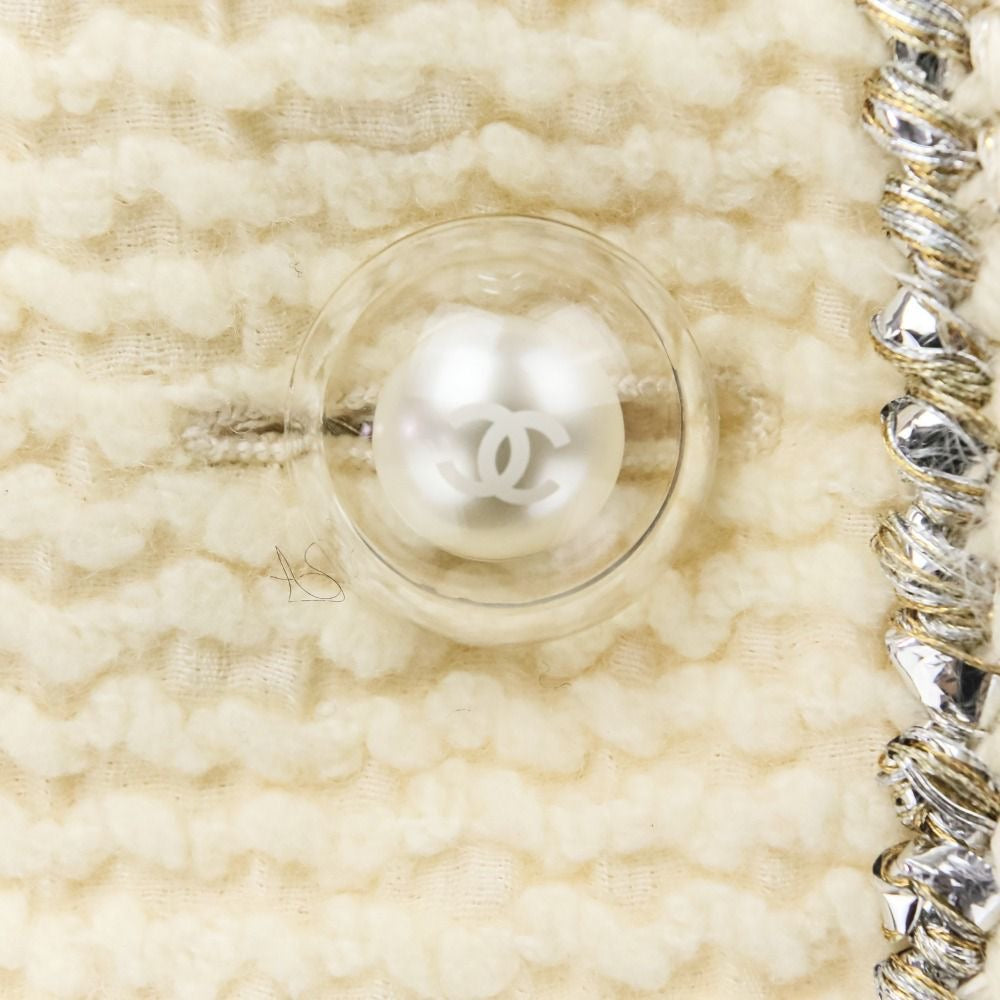 CHANEL Faux Pearl Coco Mark Button Tweed Jacket & Skirt Setup Size 34 Ivory