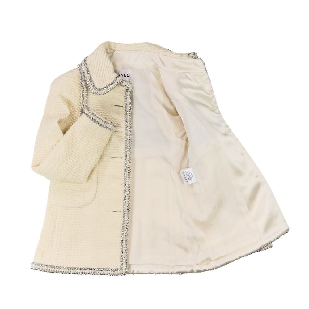 CHANEL Faux Pearl Coco Mark Button Tweed Jacket & Skirt Setup Size 34 Ivory