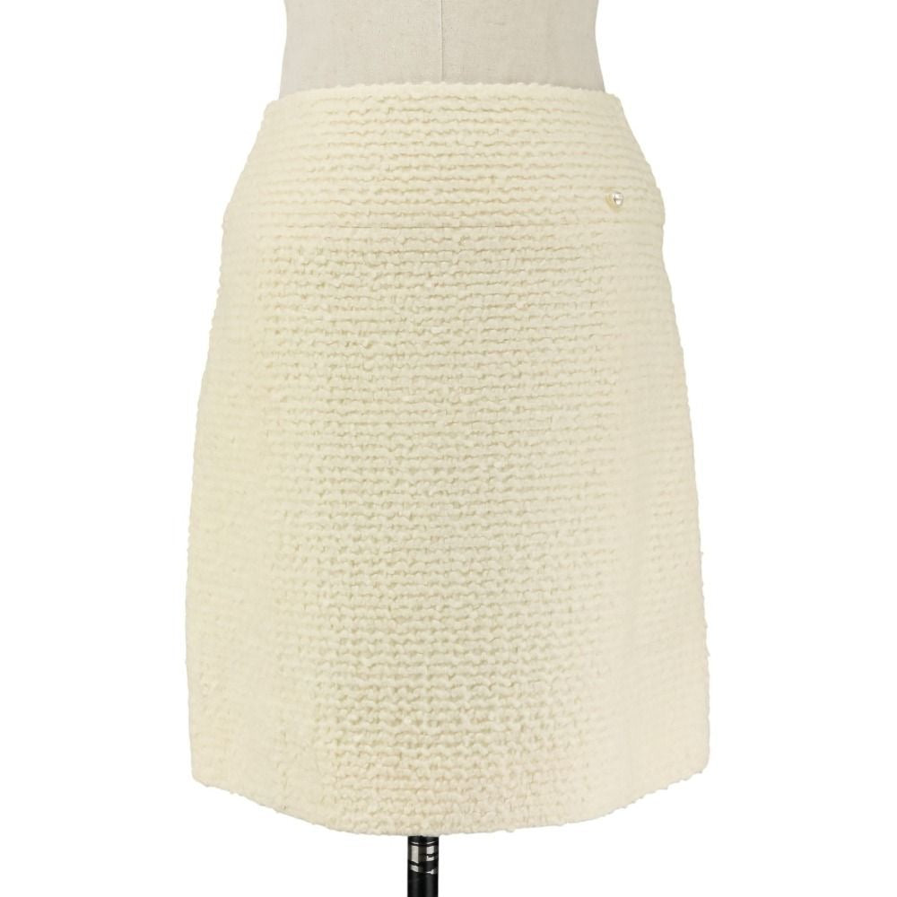 CHANEL Faux Pearl Coco Mark Button Tweed Jacket & Skirt Setup Size 34 Ivory