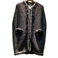 CHANEL 2010AW Tweed Cashmere Knit Poncho Coat Fur CC Logo Black White Size 36