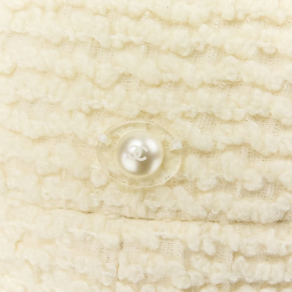CHANEL Faux Pearl Coco Mark Button Tweed Jacket & Skirt Setup Size 34 Ivory