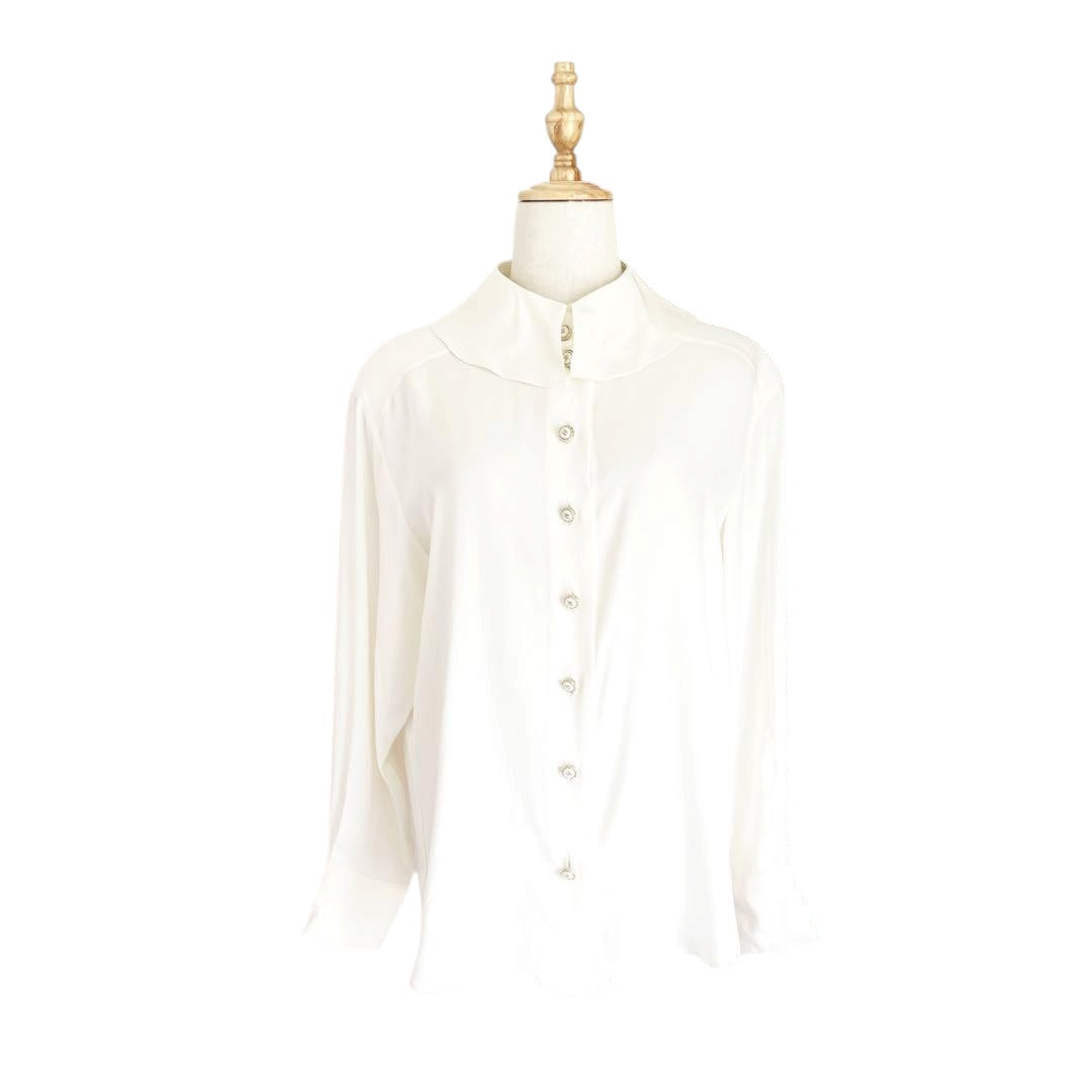 CHANEL Silk Shirt Jacket Size 40 Chain CC Logo
