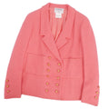 Vintage CHANEL 96C Double Breasted Wool Tweed Jacket Coco Mark Button Size 42 Pink Made in France