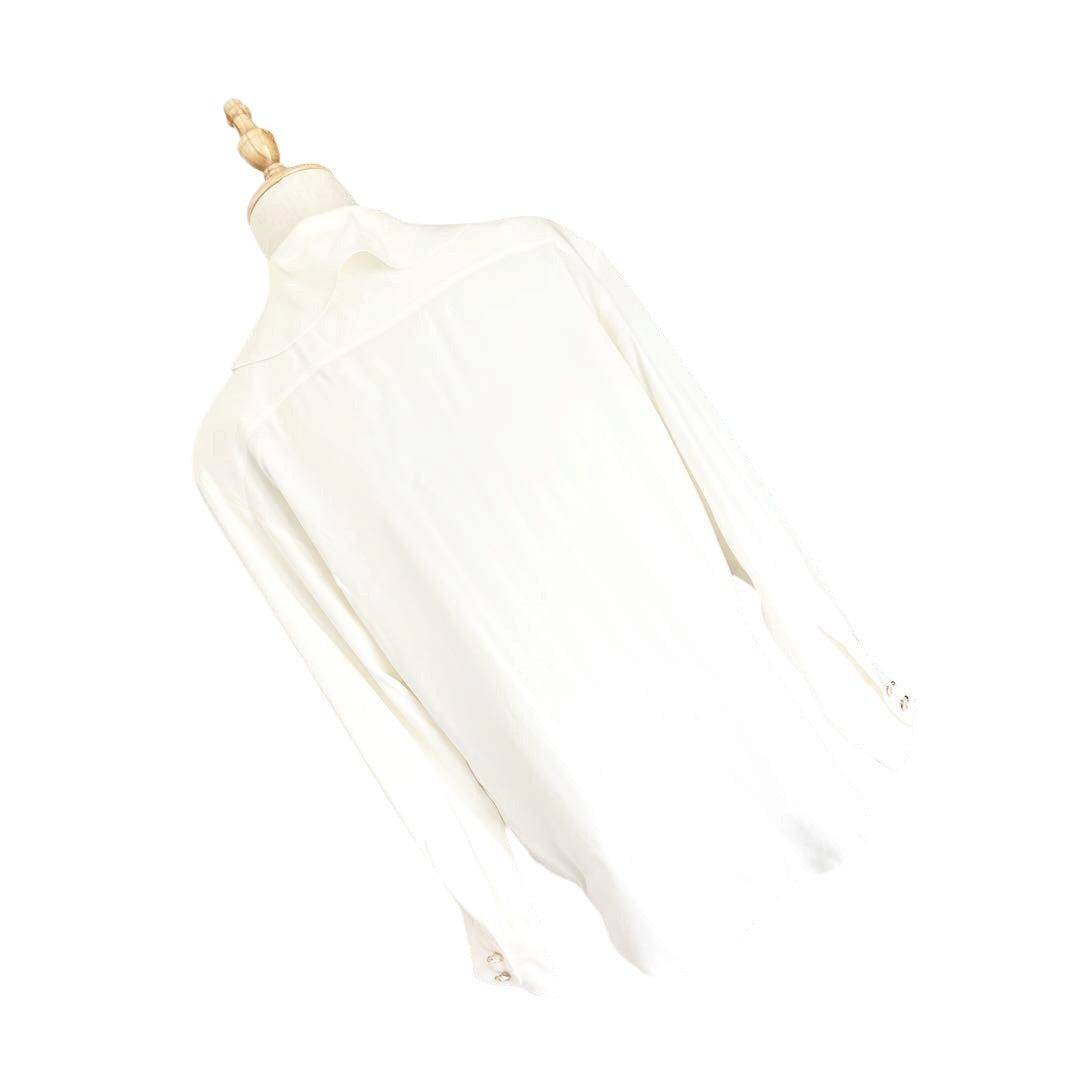 CHANEL Silk Shirt Jacket Size 40 Chain CC Logo