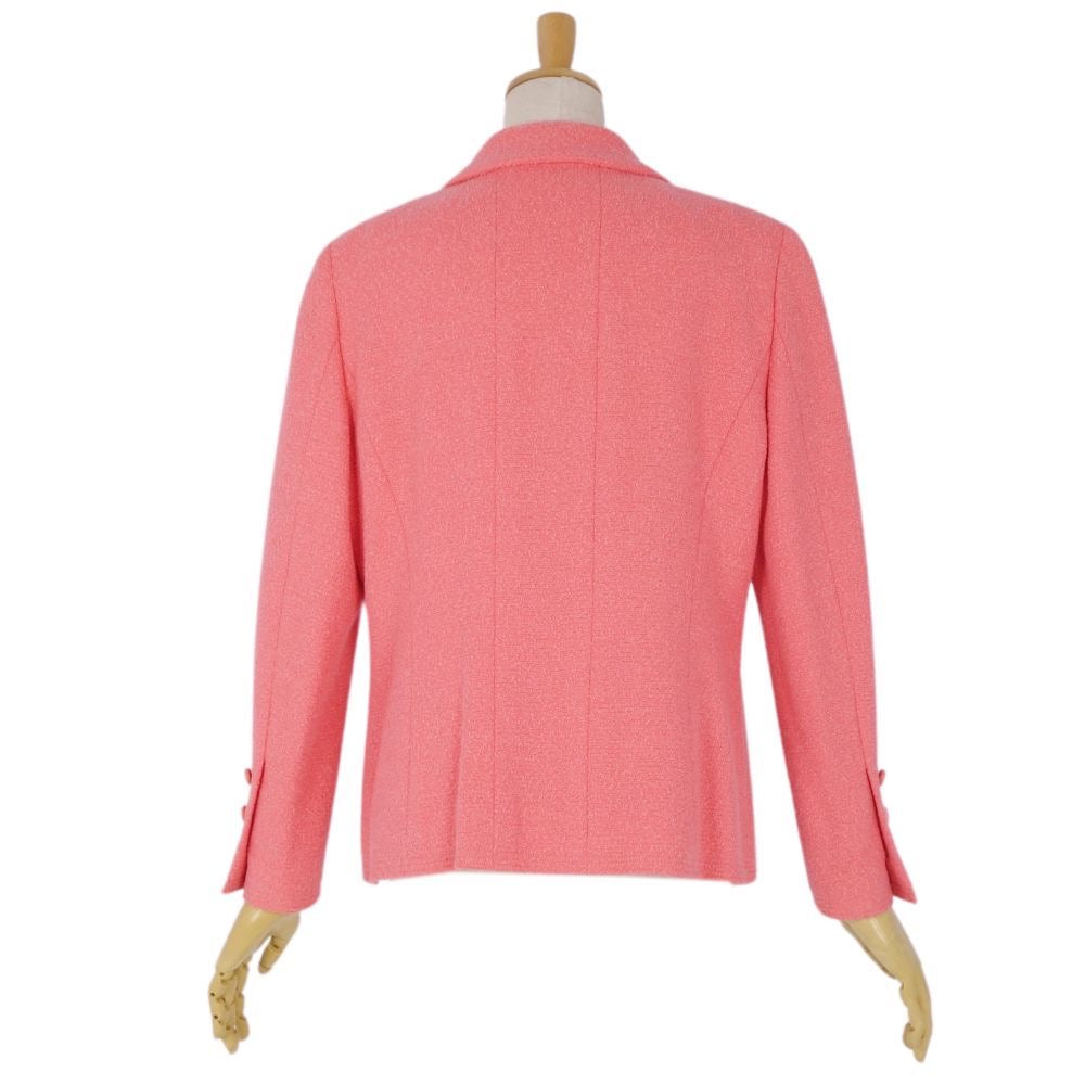 Vintage CHANEL 96C Double Breasted Wool Tweed Jacket Coco Mark Button Size 42 Pink Made in France