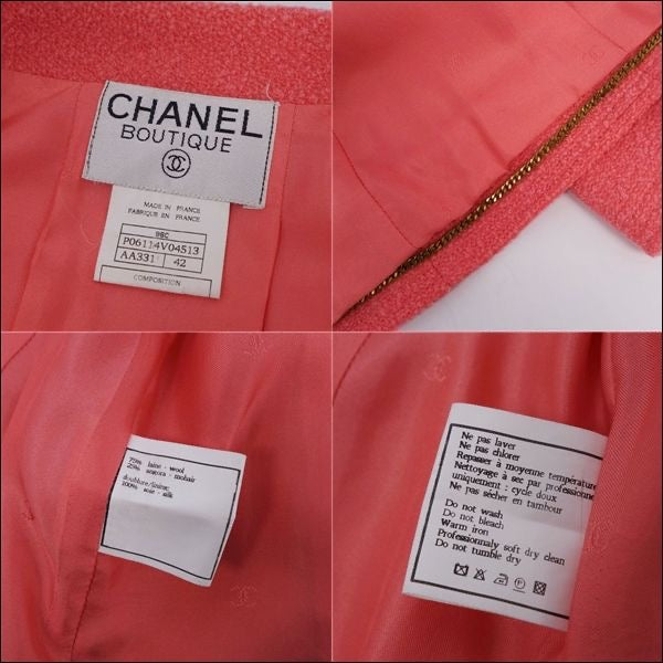 Vintage CHANEL 96C Double Breasted Wool Tweed Jacket Coco Mark Button Size 42 Pink Made in France