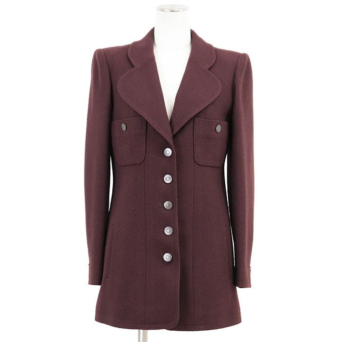 CHANEL BOUTIQUE Vintage Tweed Jacket Size 38 Burgundy 97A