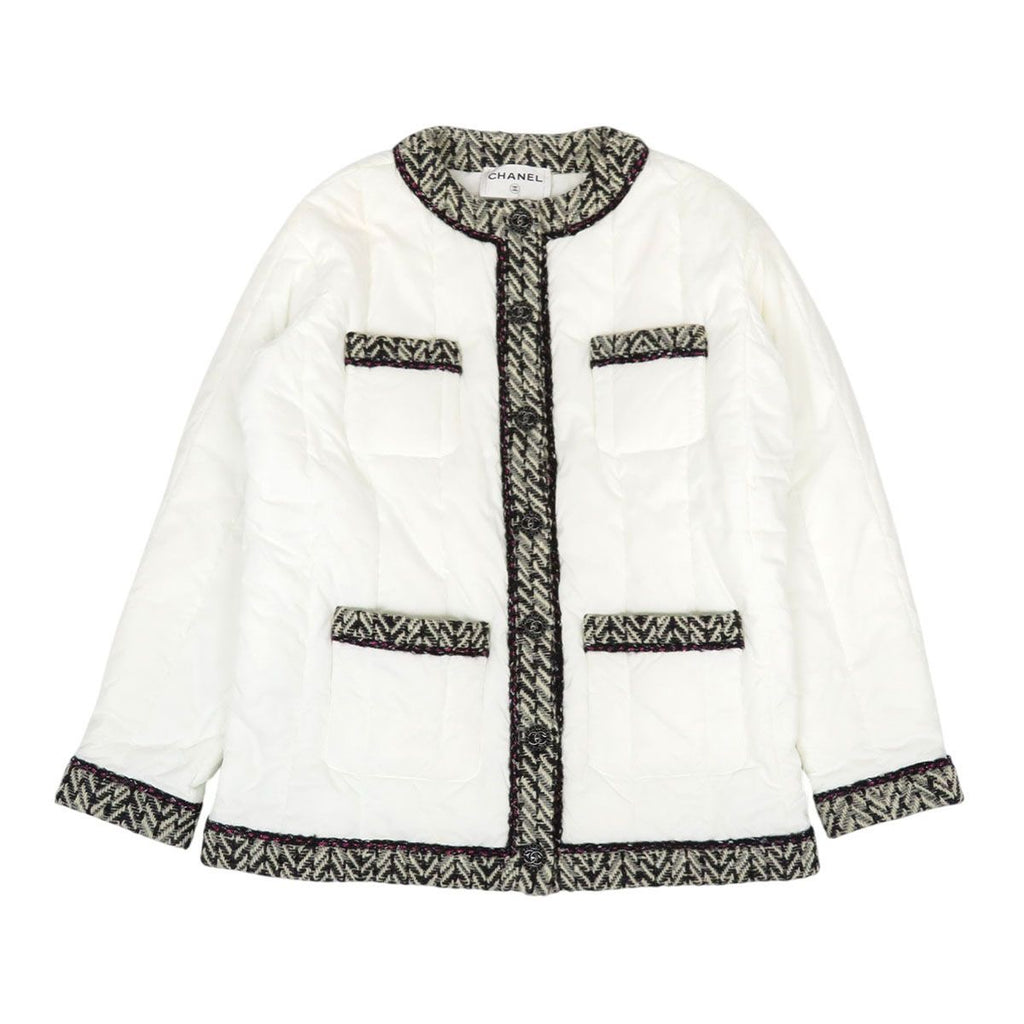 CHANEL Coco Mark Tweed Trim Padded Jacket Size 40 White P59906V45660