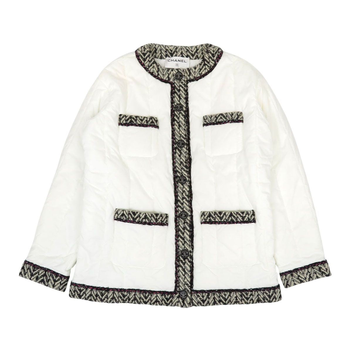 CHANEL Coco Mark Tweed Trim Padded Jacket Size 40 White P59906V45660