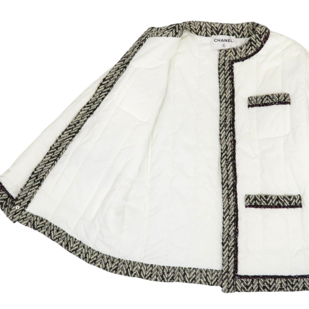 CHANEL Coco Mark Tweed Trim Padded Jacket Size 40 White P59906V45660