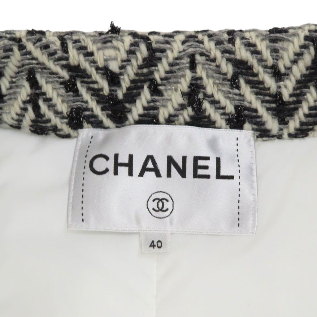 CHANEL Coco Mark Tweed Trim Padded Jacket Size 40 White P59906V45660