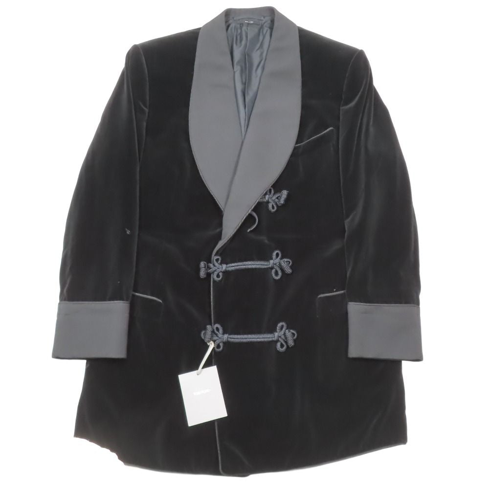 Tom Ford Velvet Velour Smoking Jacket China Button Shawl Collar Black 56L