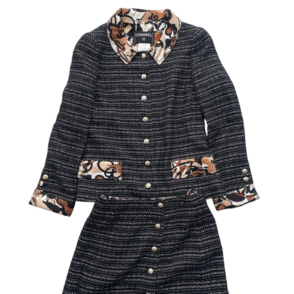 CHANEL All-Over Pattern CC Button Jacket Setup suit skirt