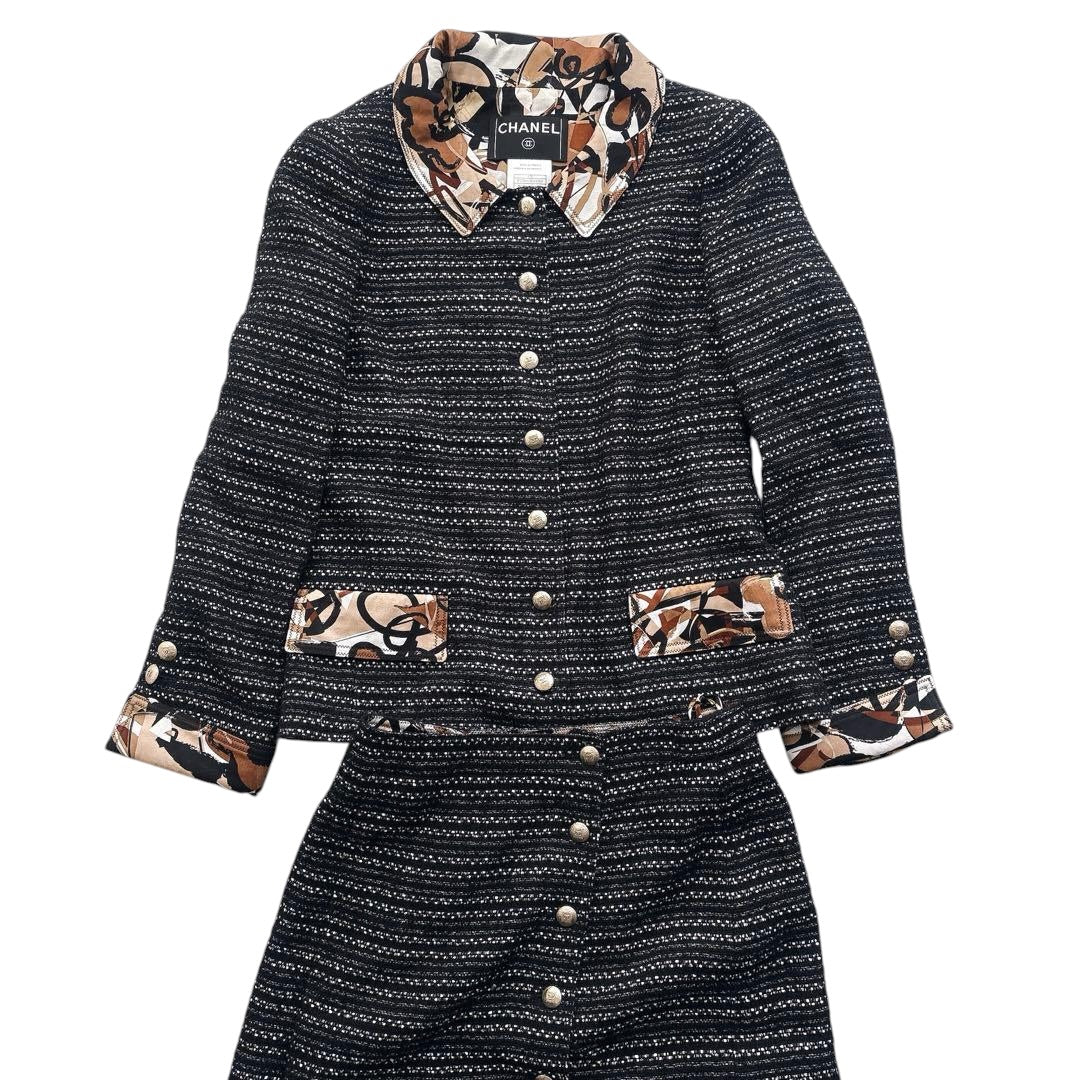 CHANEL All-Over Pattern CC Button Jacket Setup suit skirt