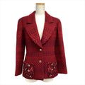 CHANEL 00A P16214 Sequin Tweed Tailored Jacket Coco Button Wool Silk Size 38 Red