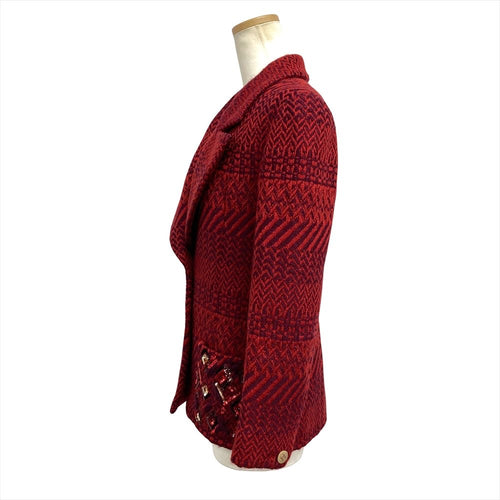CHANEL 00A P16214 Sequin Tweed Tailored Jacket Coco Button Wool Silk Size 38 Red