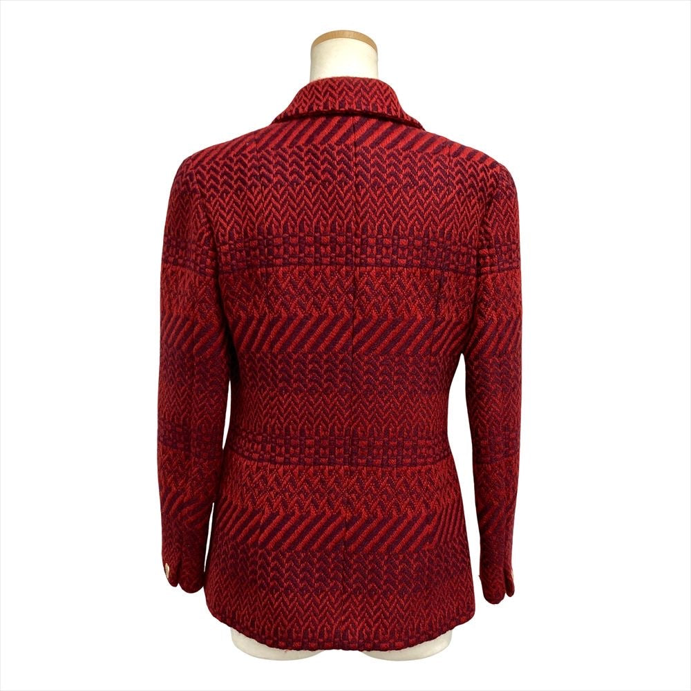CHANEL 00A P16214 Sequin Tweed Tailored Jacket Coco Button Wool Silk Size 38 Red