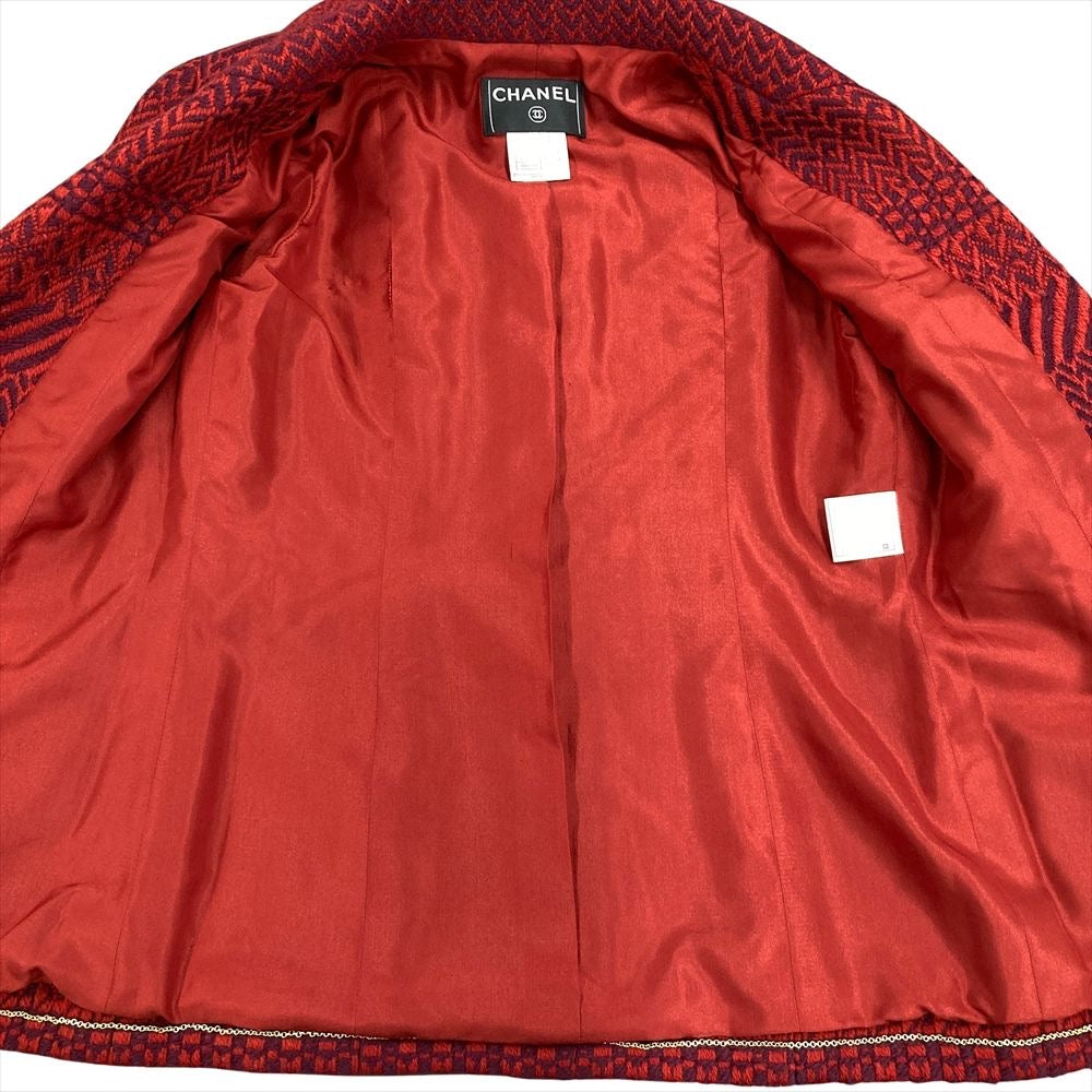 CHANEL 00A P16214 Sequin Tweed Tailored Jacket Coco Button Wool Silk Size 38 Red