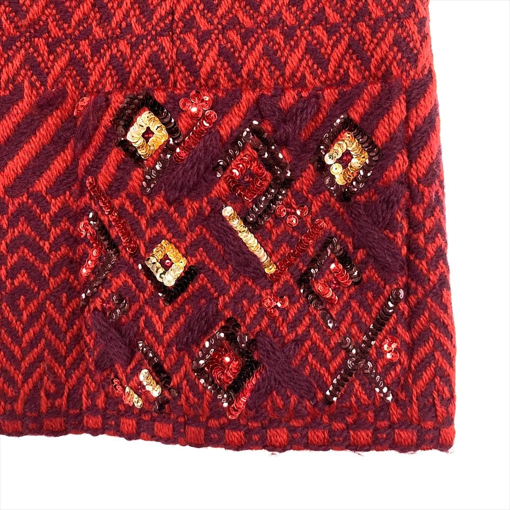 CHANEL 00A P16214 Sequin Tweed Tailored Jacket Coco Button Wool Silk Size 38 Red