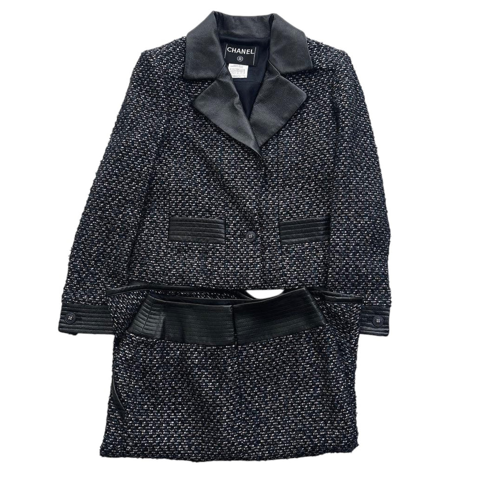 CHANEL Leather Trim Jacket & Skirt Setup Size 36