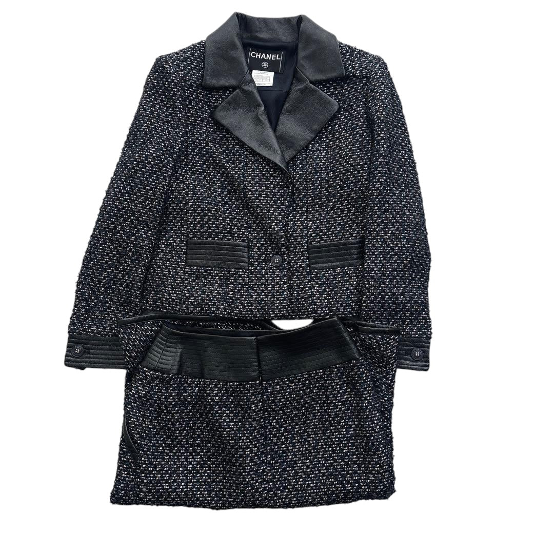 CHANEL Leather Trim Jacket & Skirt Setup Size 36
