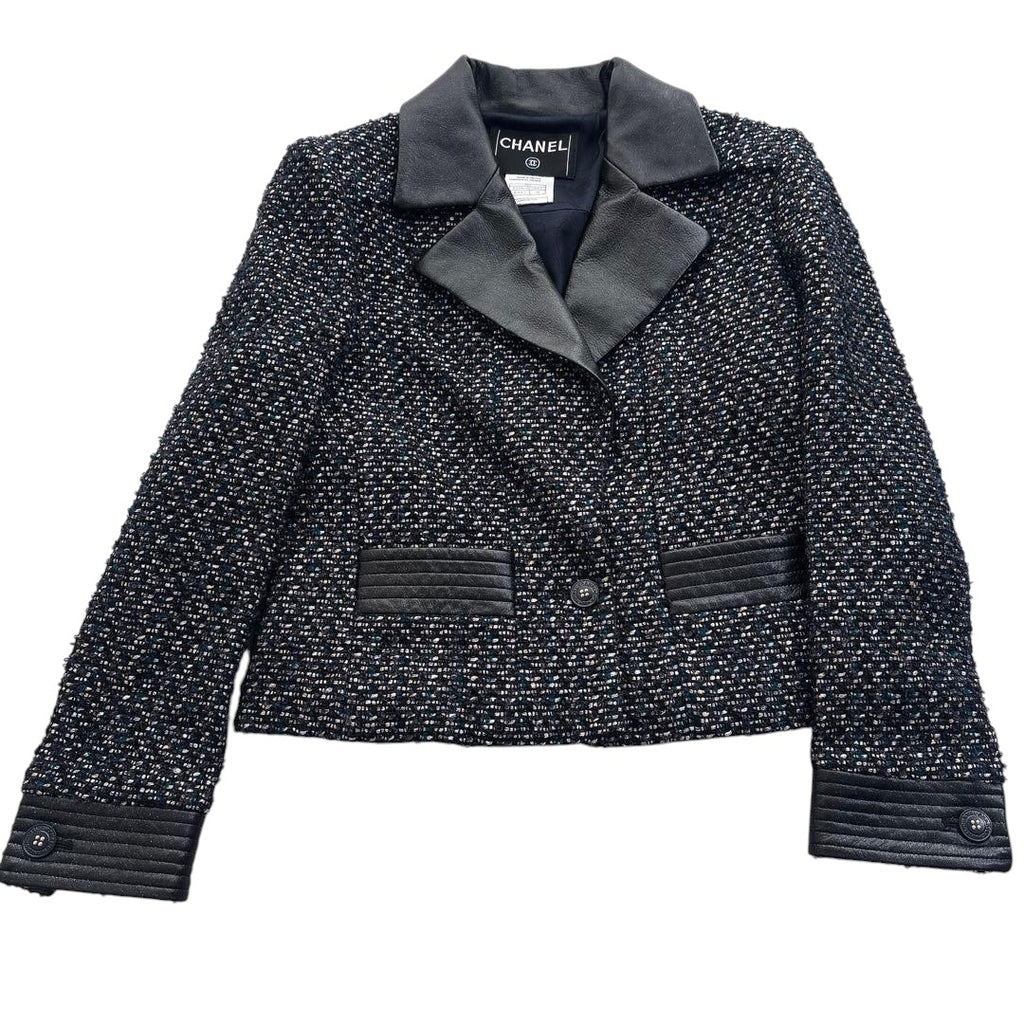 CHANEL Leather Trim Jacket & Skirt Setup Size 36
