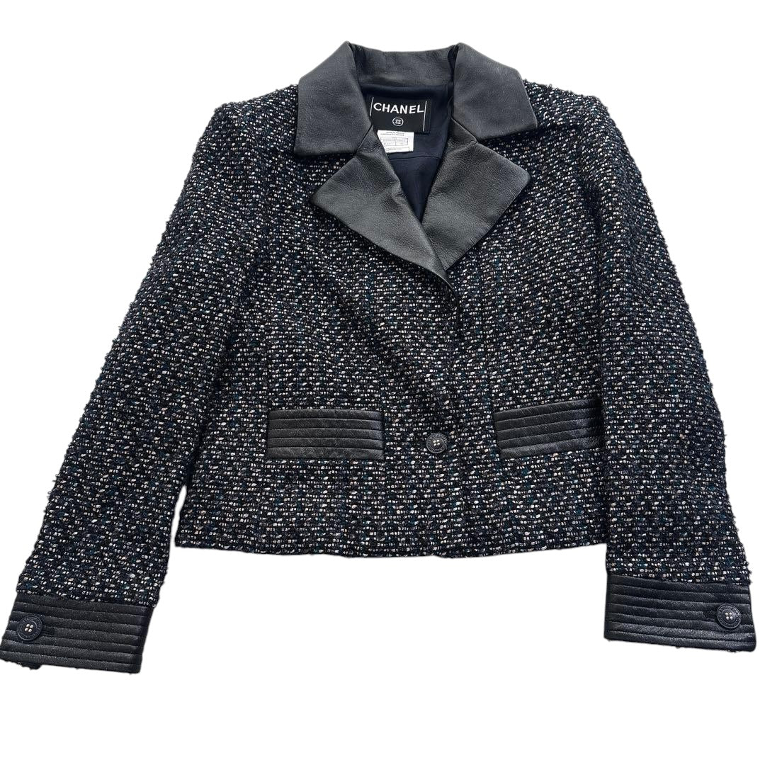 CHANEL Leather Trim Jacket & Skirt Setup Size 36