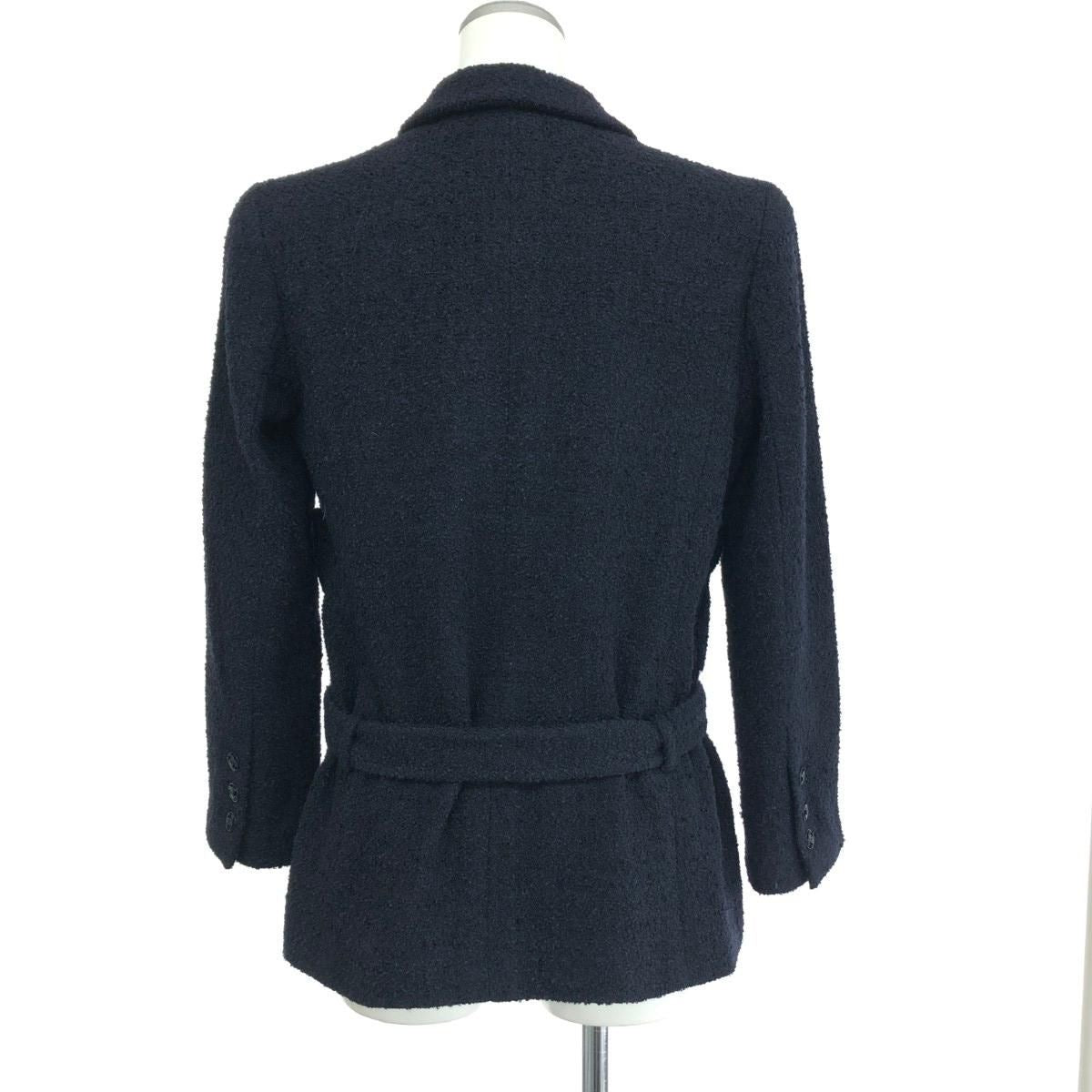 CHANEL 07C P30016V19434 Double Jacket Tweed Coco Mark Button Wool Silk Size 38 Navy
