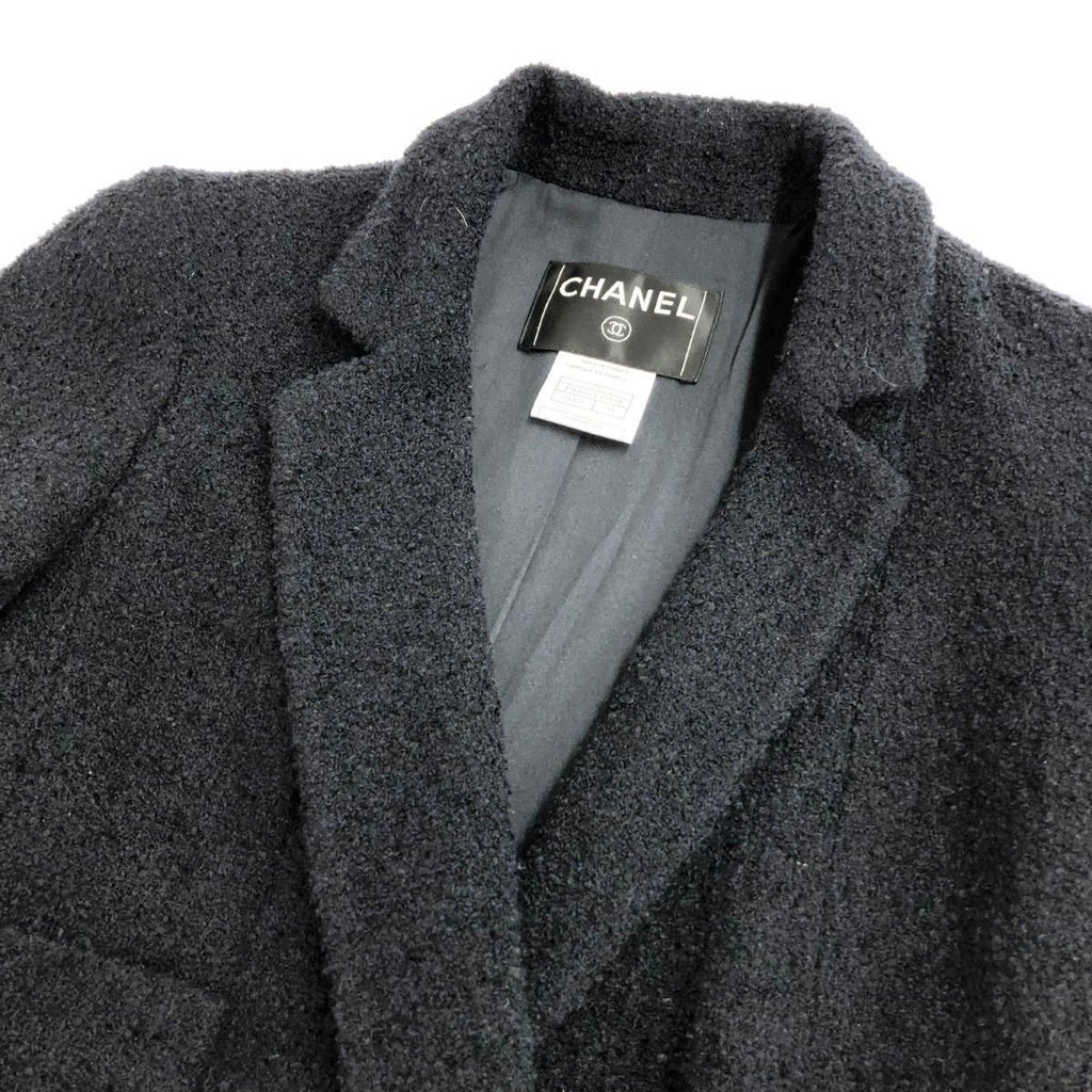 CHANEL 07C P30016V19434 Double Jacket Tweed Coco Mark Button Wool Silk Size 38 Navy