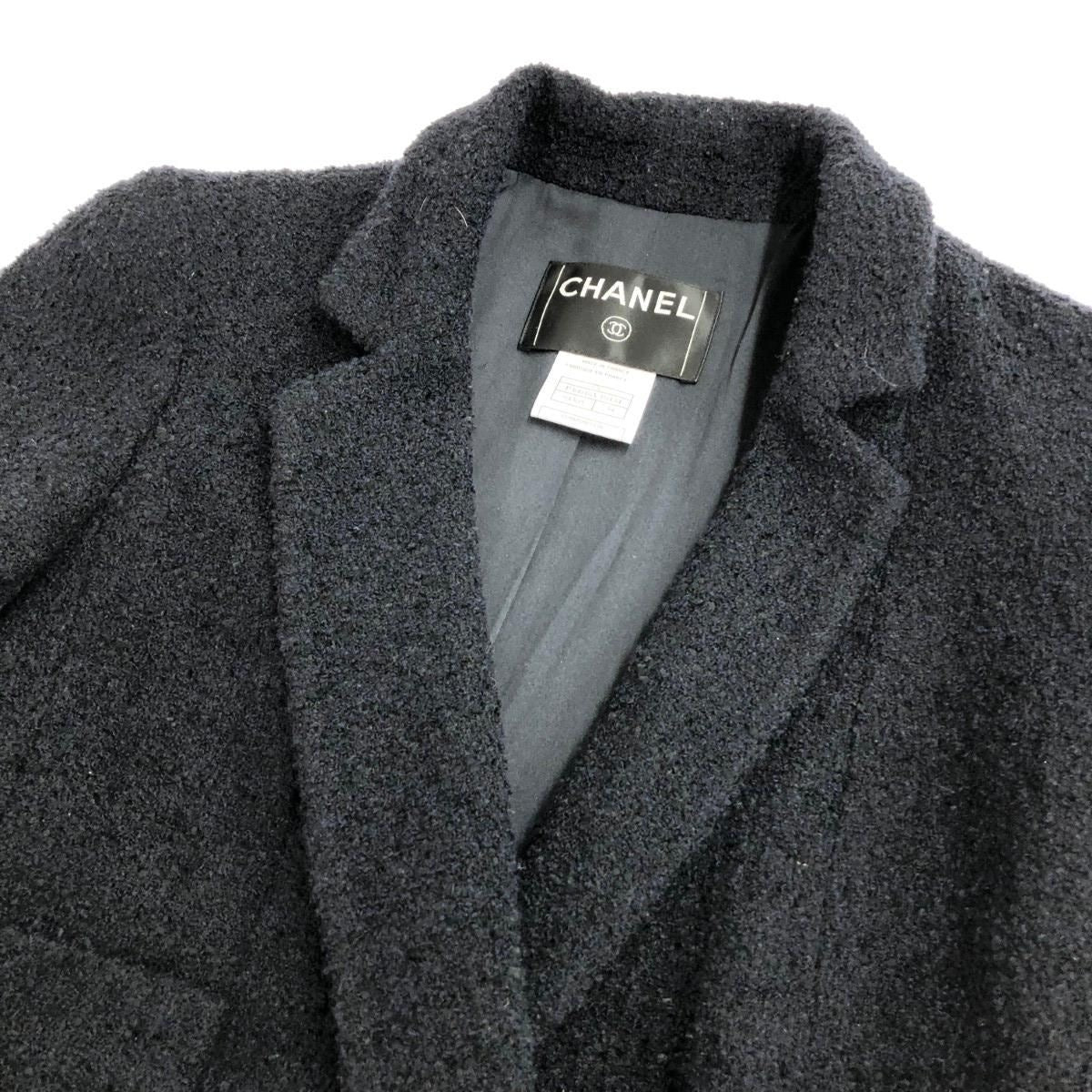 CHANEL 07C P30016V19434 Double Jacket Tweed Coco Mark Button Wool Silk Size 38 Navy