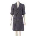 CHANEL CC Button Tweed Double Coat Navy Multicolor Size 34