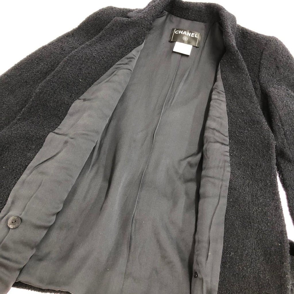 CHANEL 07C P30016V19434 Double Jacket Tweed Coco Mark Button Wool Silk Size 38 Navy