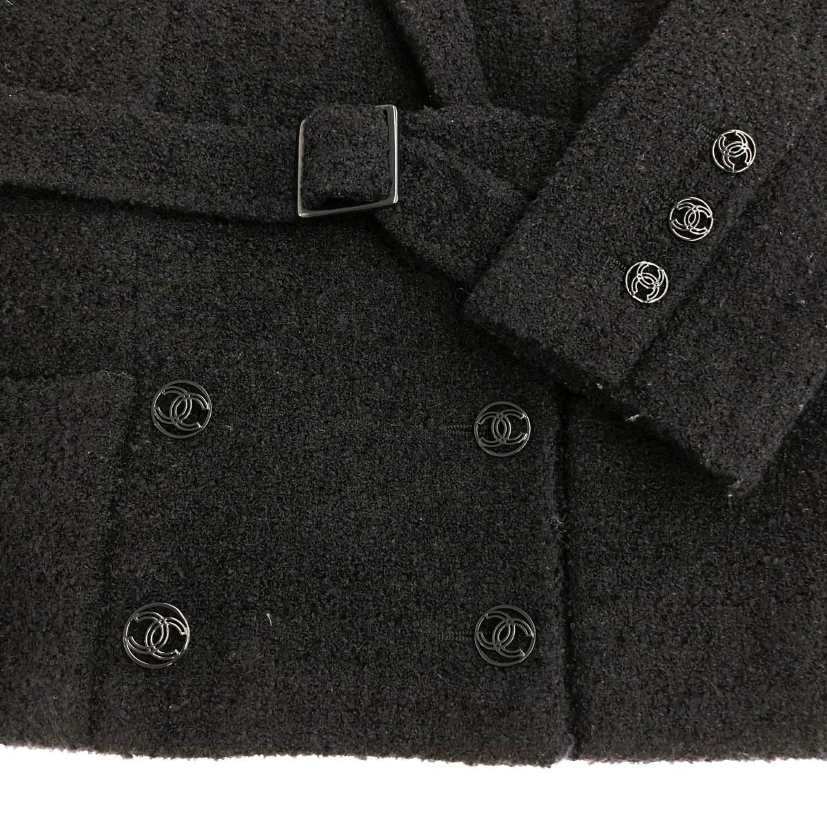 CHANEL 07C P30016V19434 Double Jacket Tweed Coco Mark Button Wool Silk Size 38 Navy