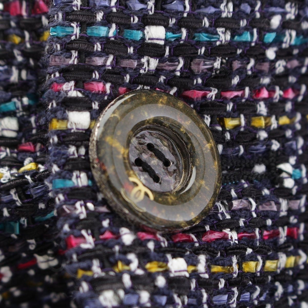 CHANEL CC Button Tweed Double Coat Navy Multicolor Size 34
