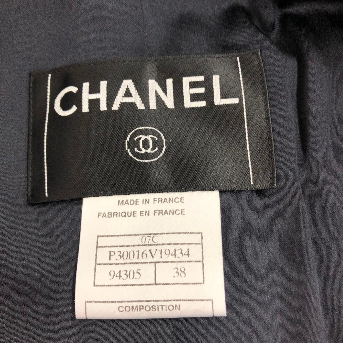 CHANEL 07C P30016V19434 Double Jacket Tweed Coco Mark Button Wool Silk Size 38 Navy