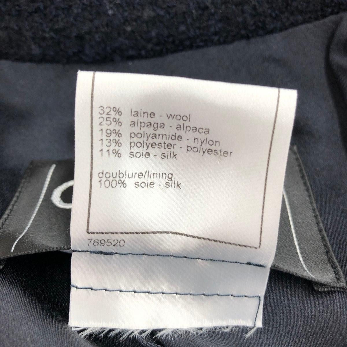 CHANEL 07C P30016V19434 Double Jacket Tweed Coco Mark Button Wool Silk Size 38 Navy