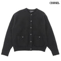 CHANEL CC Button Silk Cashmere Wool Collarless Knit Cardigan Black Size 36