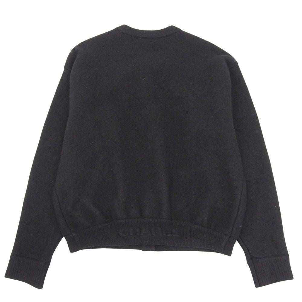 CHANEL CC Button Silk Cashmere Wool Collarless Knit Cardigan Black Size 36