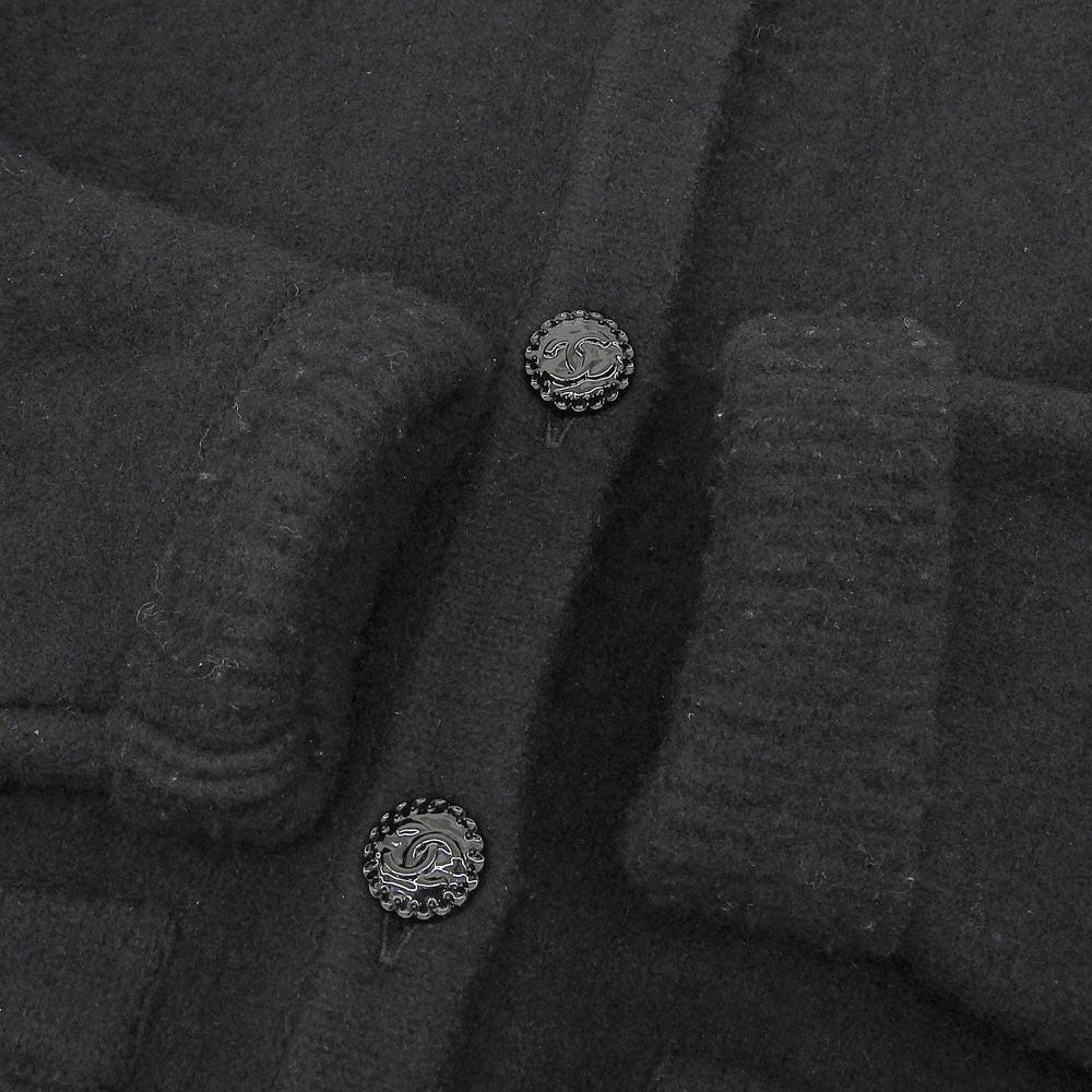CHANEL CC Button Silk Cashmere Wool Collarless Knit Cardigan Black Size 36
