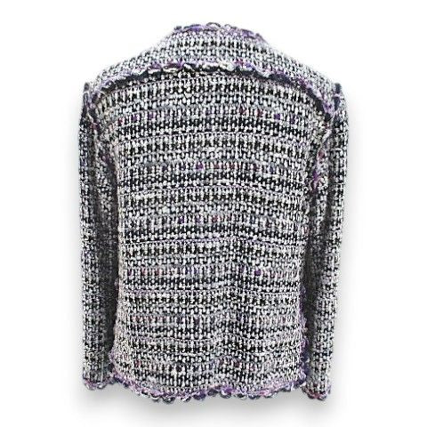 CHANEL Tweed Jacket CC Mark Silk Wool Purple Size 34 Made in France