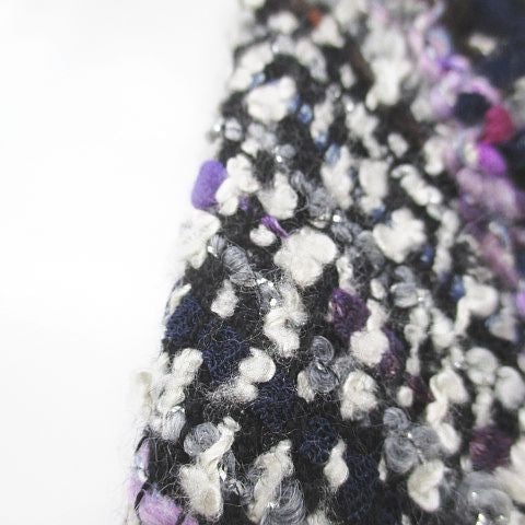 CHANEL Tweed Jacket CC Mark Silk Wool Purple Size 34 Made in France