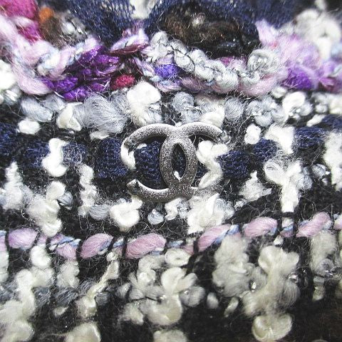 CHANEL Tweed Jacket CC Mark Silk Wool Purple Size 34 Made in France
