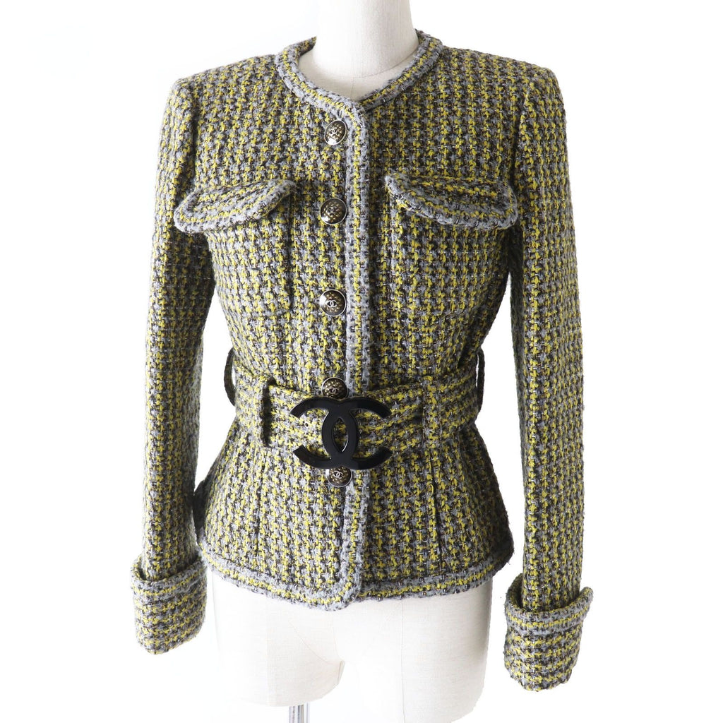 CHANEL Collarless Buttonless Tweed Coat Size 38 Beige