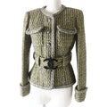 CHANEL Collarless Buttonless Tweed Coat Size 38 Beige