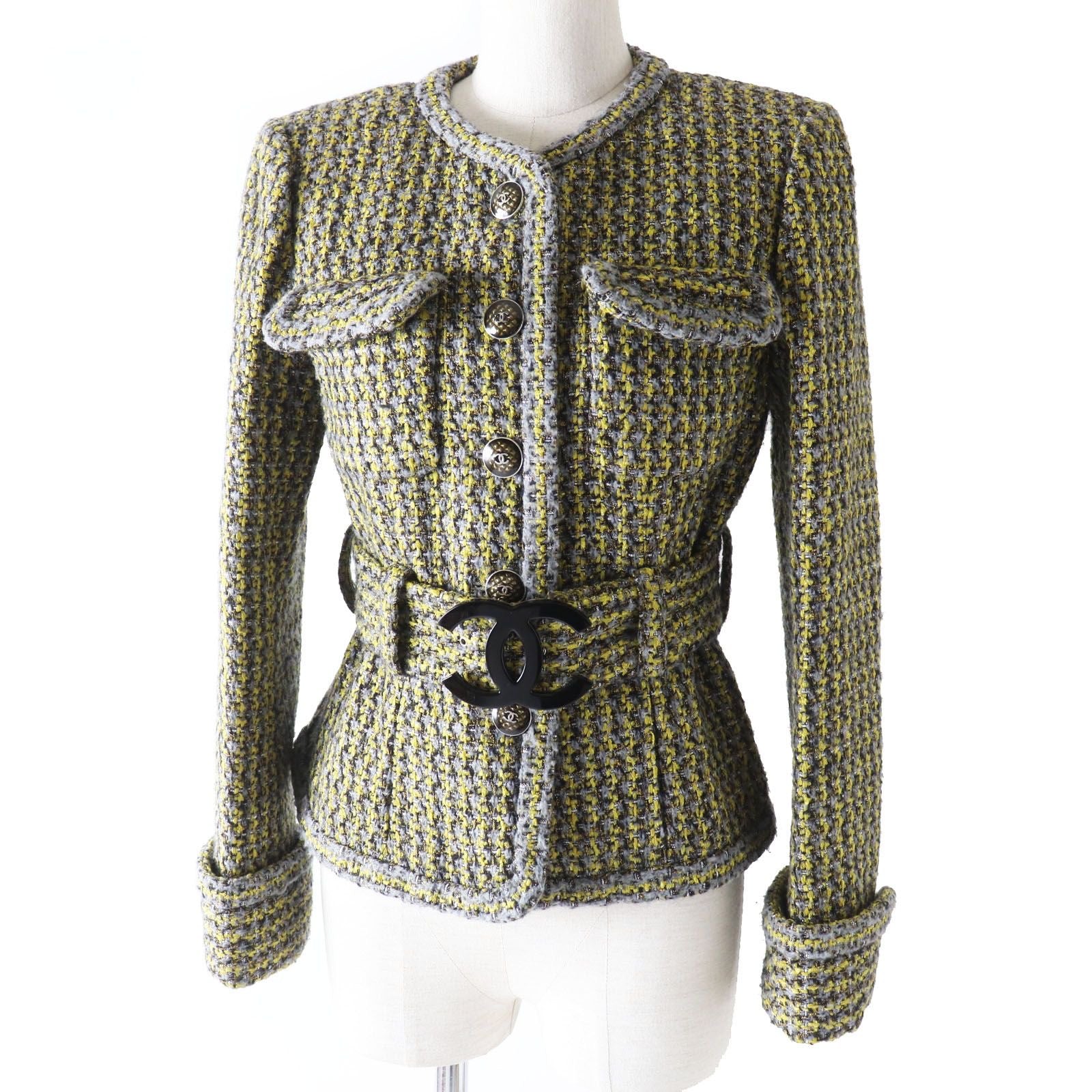 CHANEL Collarless Buttonless Tweed Coat Size 38 Beige