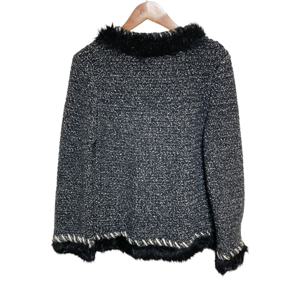 CHANEL Tweed Knit Zip-Up Jacket Black Size 36