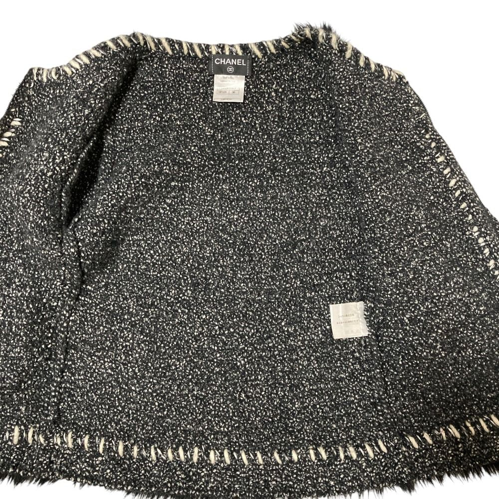 CHANEL Tweed Knit Zip-Up Jacket Black Size 36
