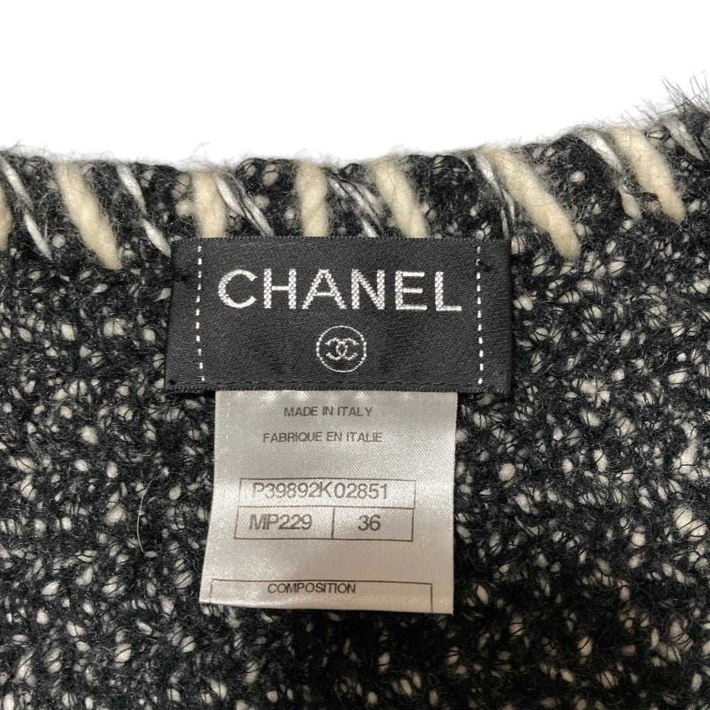 CHANEL Tweed Knit Zip-Up Jacket Black Size 36